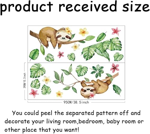 Miniatura 3 de SUPERDANT Calcomanía de pared con diseño de perezoso de acuarela, ramas, tamaño grande, lindo animal, decoración de fondo para habitación de niños,