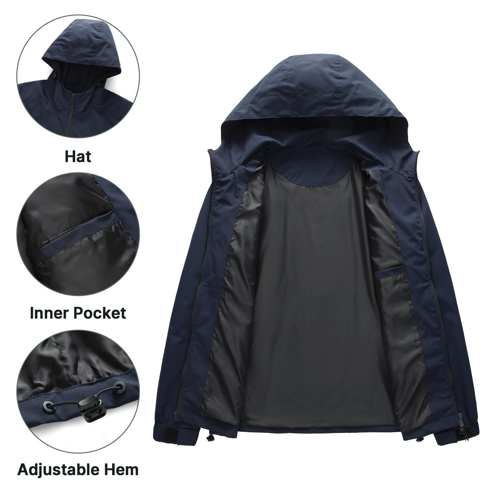 KUDORO Giacca da uomo Leggera con cappuccio Casual Antivento Impermeabile per Esterni Giacca