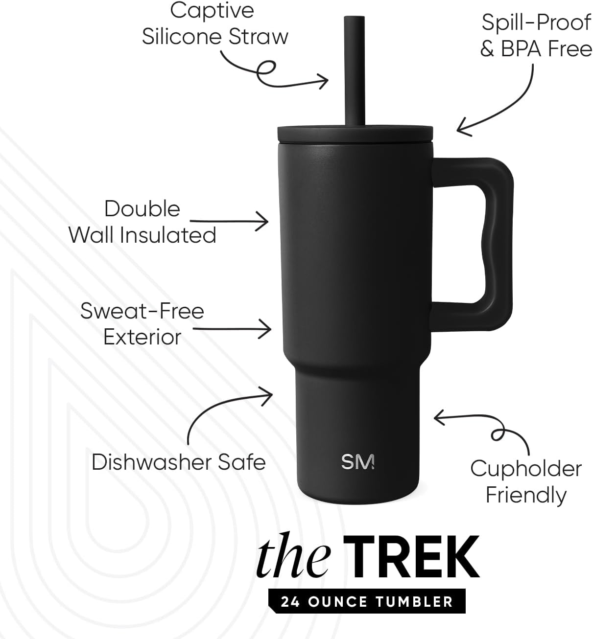 Simple Modern Kids 24 oz Tumbler with Handle and Silicone Straw Lid | Spill Proof and Leak Resistant | Reusable Stainless Steel Bottle | Gift for Kids Boys Girls | Trek Collection | Midnight Black - Image 2