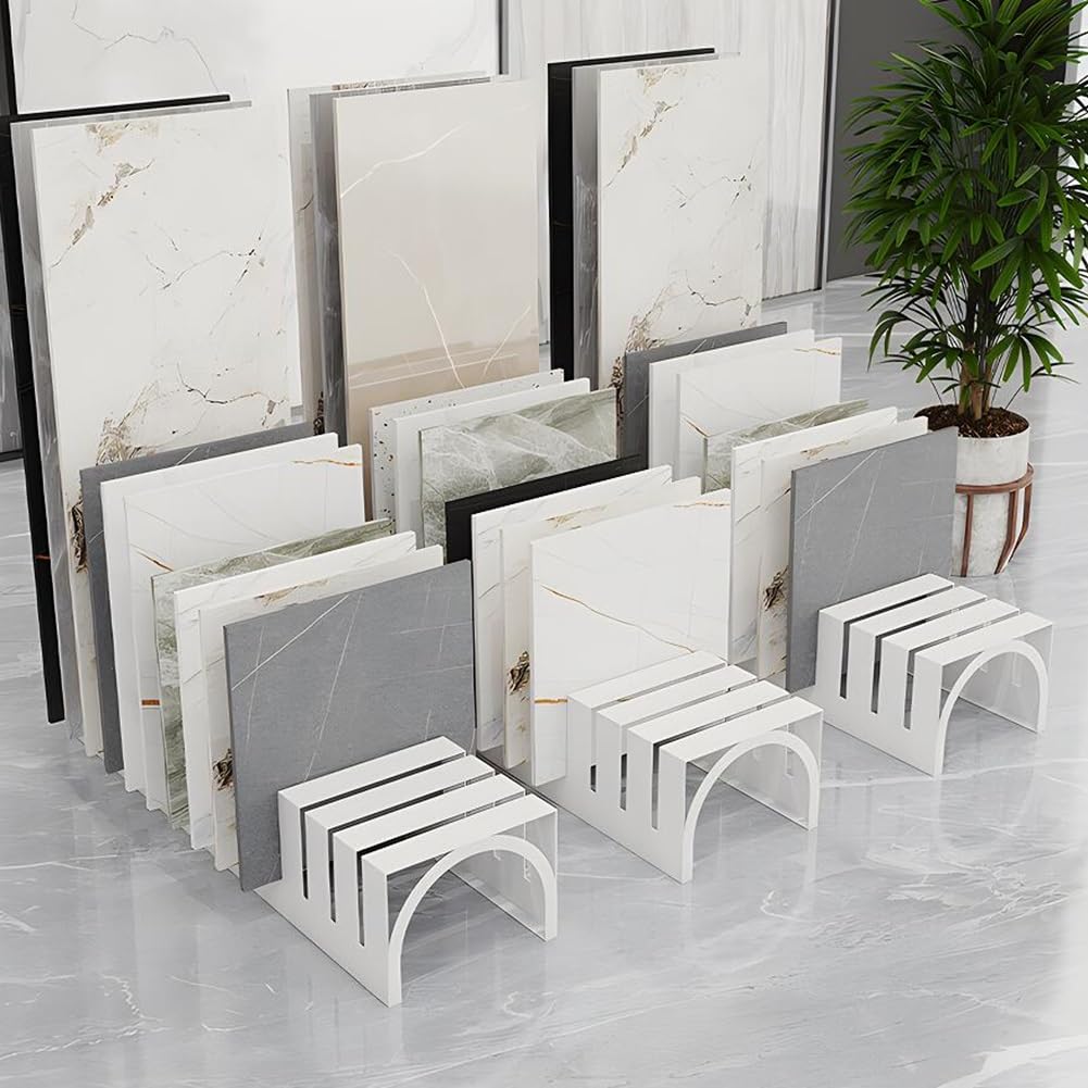 Espositore in Metallo per Piastrelle con 13 Scomparti per Carte, Ampio Porta Campioni in Ceramica, Espositore Multifunzionale, Ideale per Fiere, Ufficio O Casa, 1 Pezzo..White-100x28x20cm