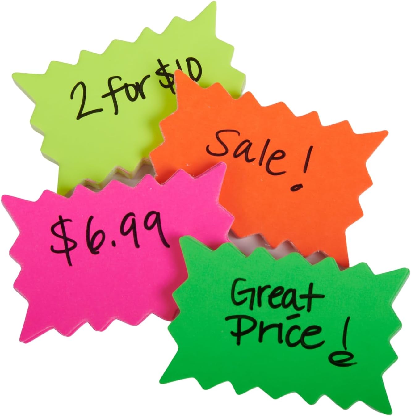 SSWBasics Multi-Colored Fluorescent Rectangle Burst Sign Cards - 2" W x 3" H - Pack of 100