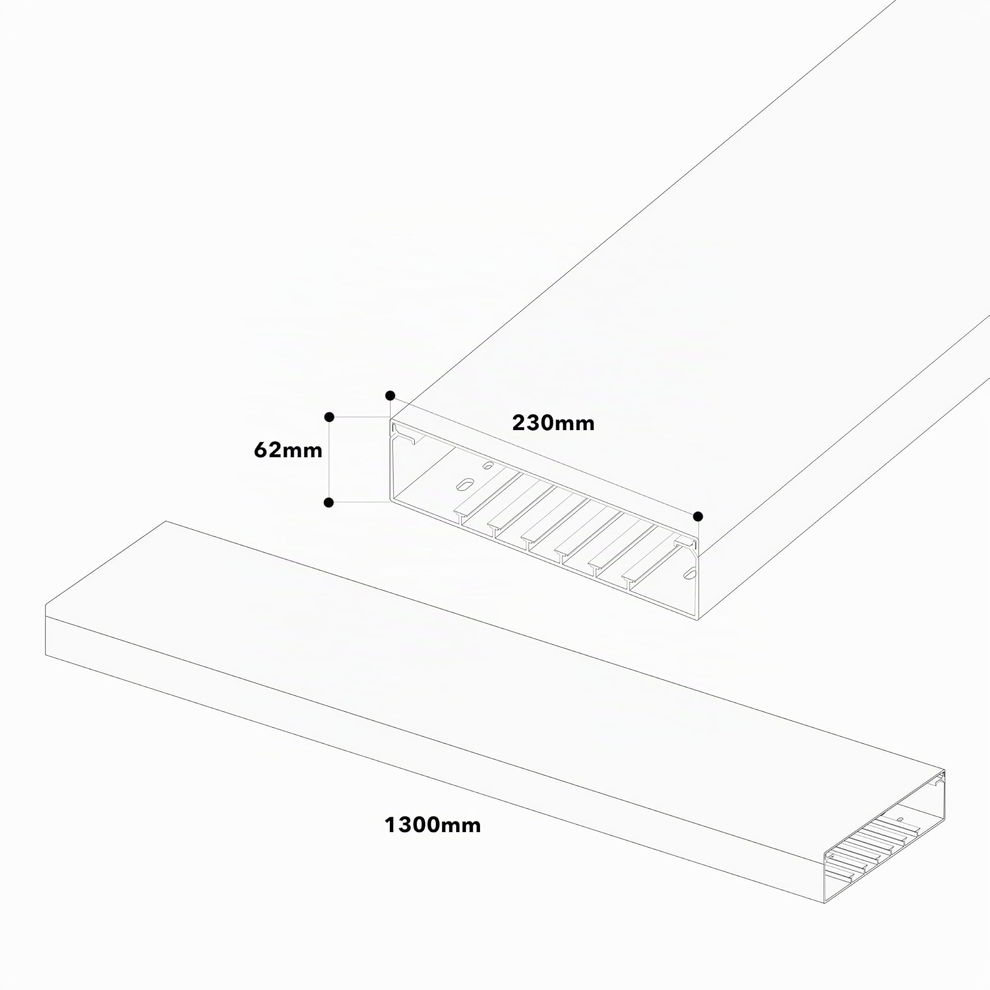 GGK - Goulotte électrique 60 x 230 préperforée Blanche - Longueur 1,30m - Parfaite pour Une Pose de Tableau en rénovation ou Installation complémentaire - Très résistante