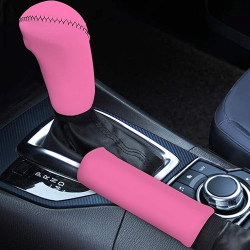 Dreaweet Juego de funda para palanca de cambios rosa para el freno de mano del coche, accesorios interiores de automóvil para mujer, antideslizante,