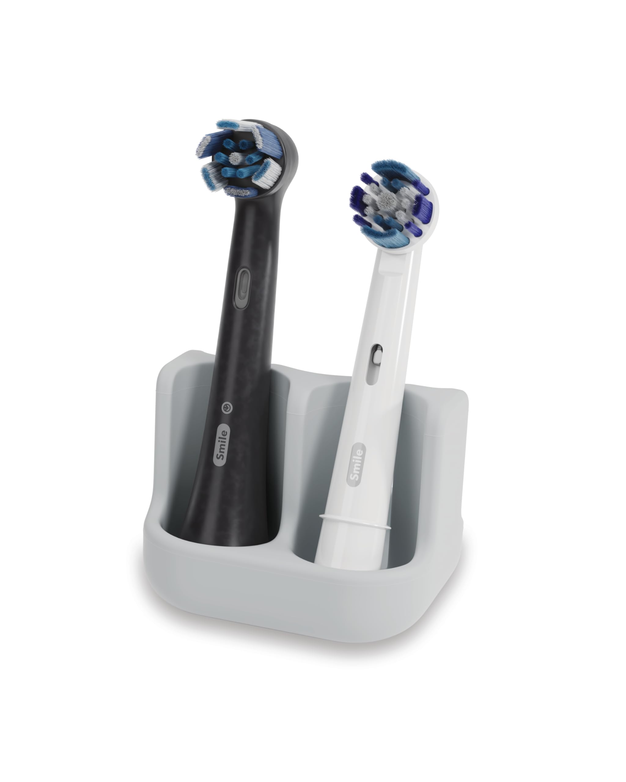 Qikfresh - Holder for 2 brush heads - Compatible with Oral-B, iO, Philips Sonicare, Waterpik, Fairywill - Food-grade silicone (Grey)