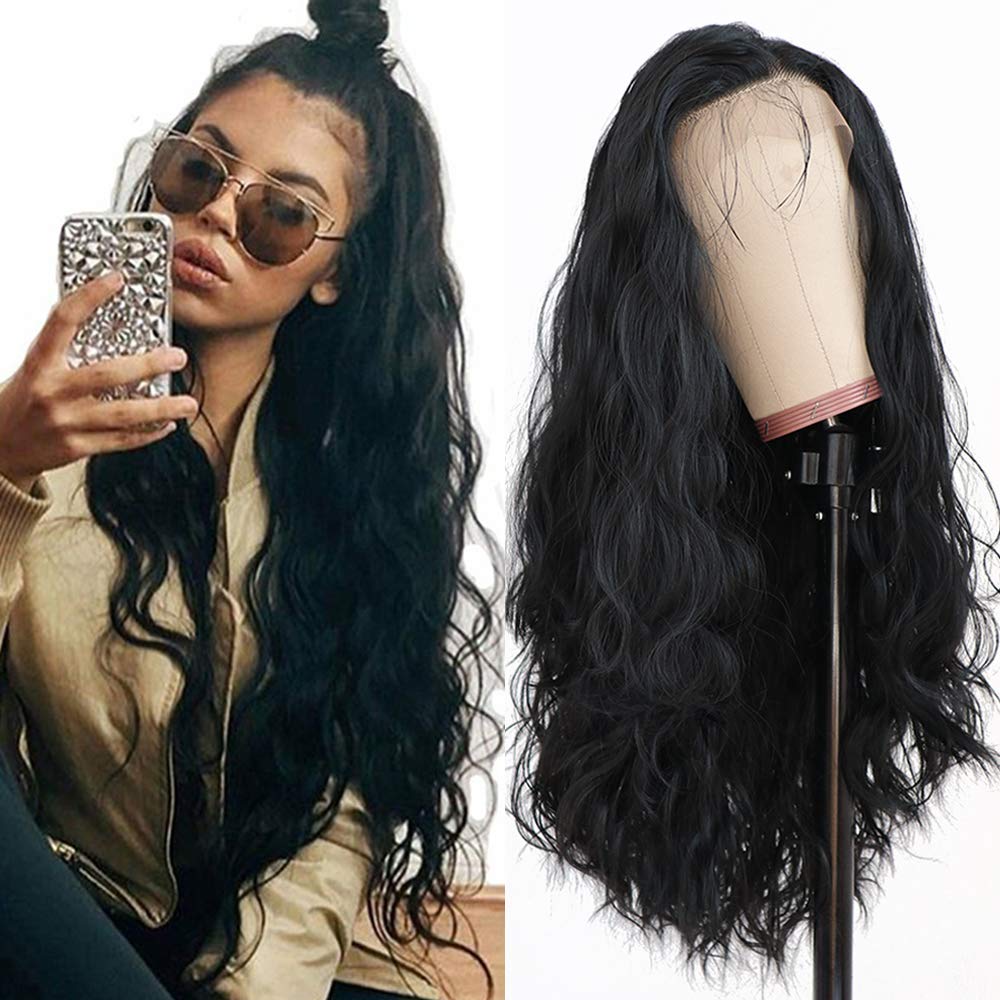 Maycaur Long Curly Lace Front Wigs Brown Blonde Synthetic Lace Front Wigs with Highlights Glueless Wigs for Fashion Women