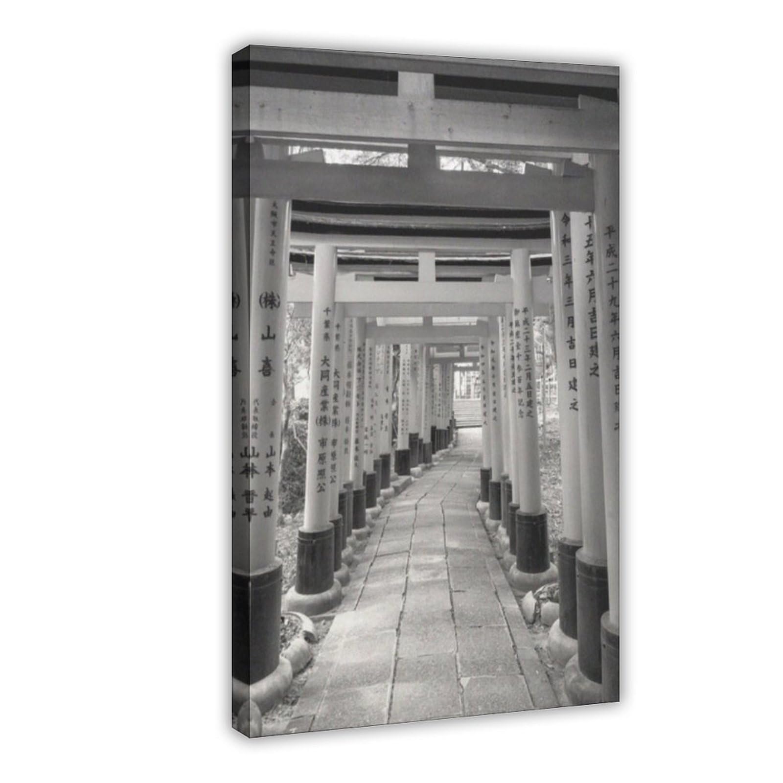 GAPAT Fushimi Inari Taisha Kyoto Japan Torii Gates Shrine Black White Japan Wall Art Travel Poster Temple Canvas Poster Wall Art Paintings for Living Room Bedroom Decoration Yellow Fr