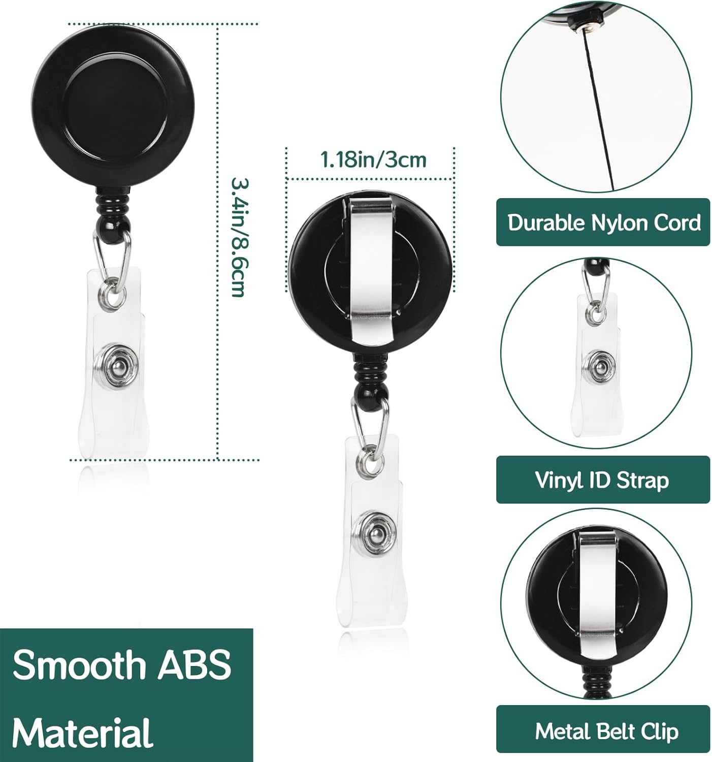 Simetufy 60 Pack Retractable Badge Reels Badge Holder with Belt Clip for ID Badges, Name Card Holder Retractable Clip, Black
