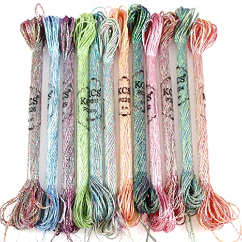 Image of KCS 6-Strand Cross Stitch Metallic Variegated Pearl Shiny Embroidery Floss (12 Skeins # 1)