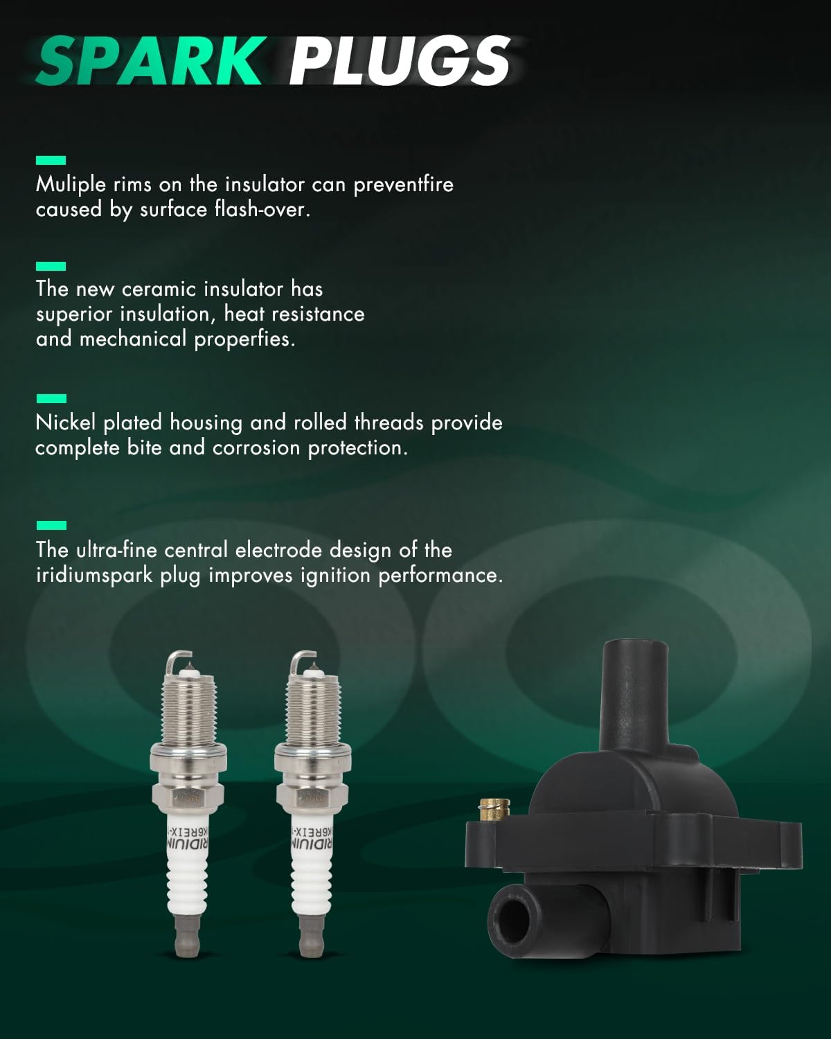 SCITOO Set of 3 ignition coils with 6 iridium Spark Plugs Replacement for Honda S2000 2.0L 2000-2003 Replace UF298