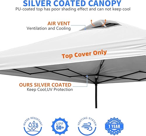 Miniatura 2 de Cubierta superior de repuesto para toldo de 10 x 10, toldo desplegable con cuerdas de ventilación de aire, parasol impermeable recubierto de tela