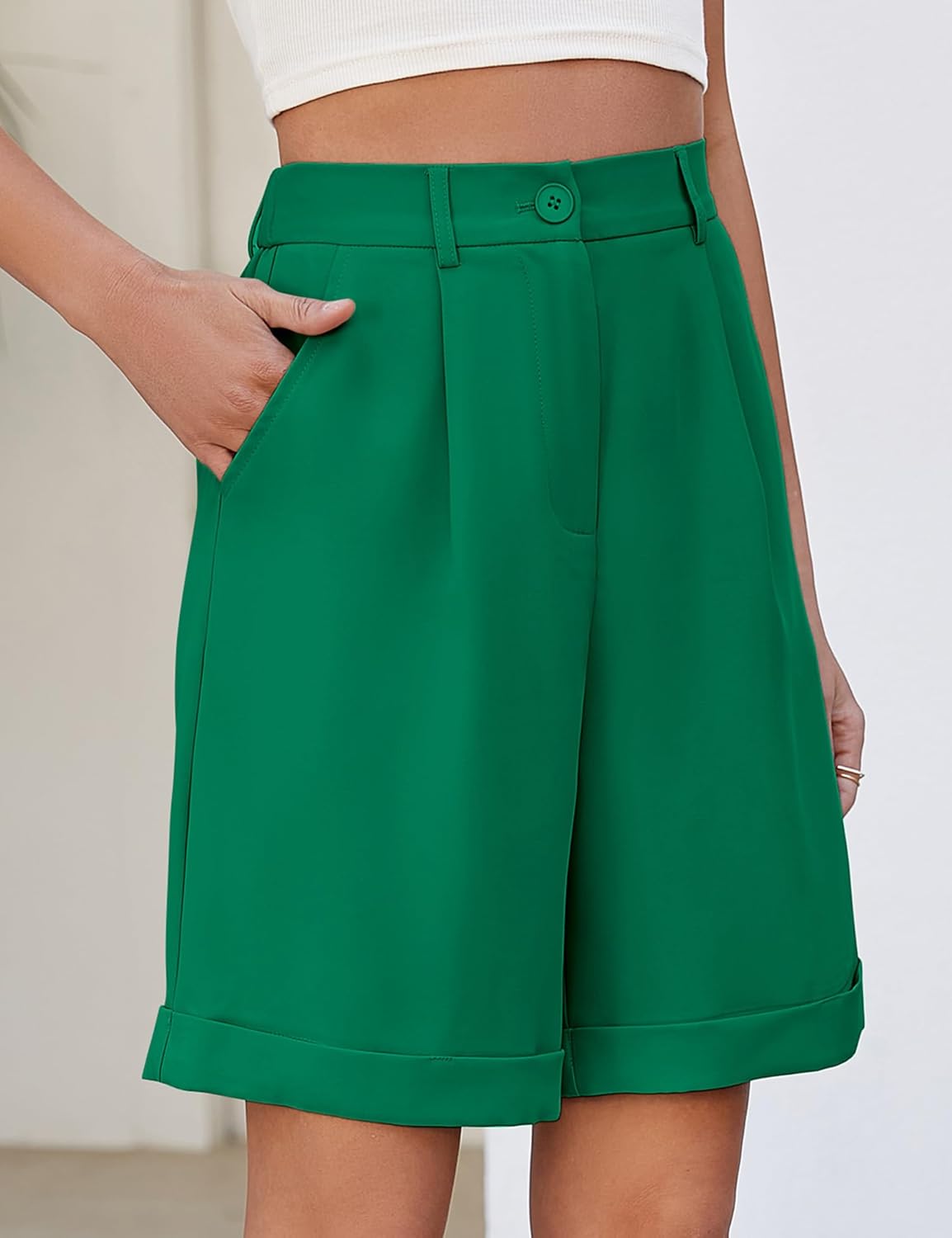 BBX Lephsnt Summer Bermuda Shorts for Women 2025 Trendy Elastic High Waisted Wide Leg Shorts Work Casual Dressy Shorts - Image 2