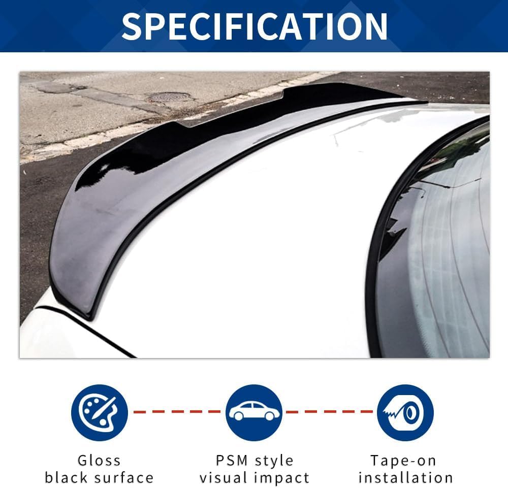 E90 Trunk Spoiler PSM-Style Compatible with (2005-2012) 3-Series E90 Sedan / M3 Sedan Gloss Black
