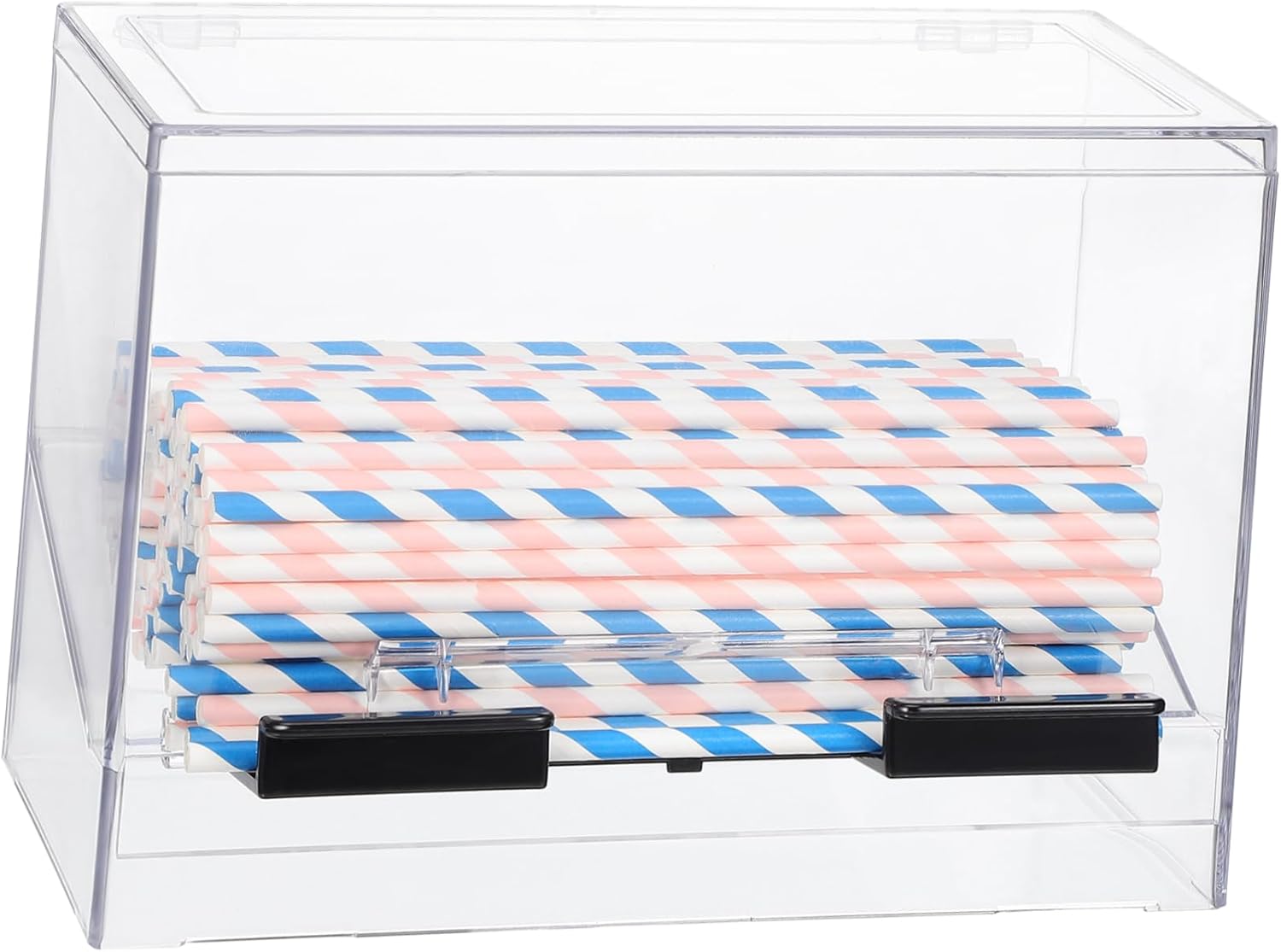 Luxshiny Acrylic Pressing Type Straw Dispenser Box Straw Organizer for Counter Easy Access Holder for Kitchen and Restaurant