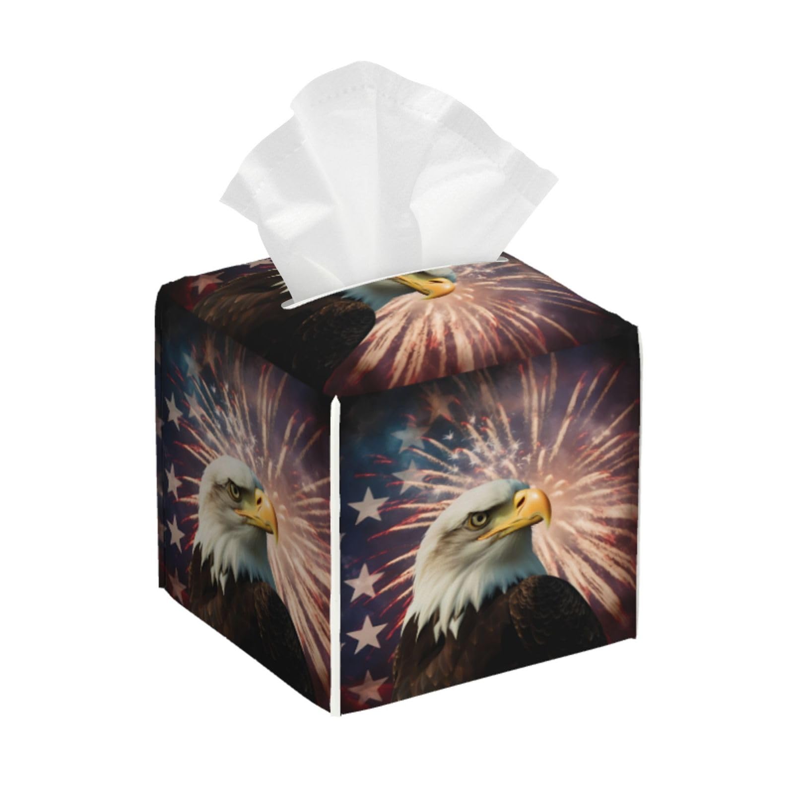 Flag Firework Eagle Square Tissue Boxes Tissue Box Cover 5.2"x5.2"x5.2" for Home/Car/Office/End Table.