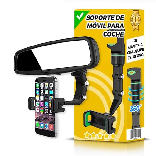 The inventions Emporium Soporte Móvil Coche Retrovisor- Soporte para movil Coche - Sujeta movil Coche - Porta movil Coche - Soporte Movil Pinza - Pinza Movil Coche