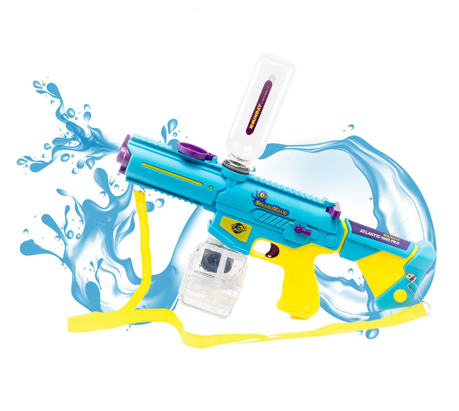 ODS - Splashmatic Atlantic 1000 PRO, Spara Acqua a Batteria con Ricarica USB, Pistola ad Acqua Lunghezza 50 cm, Capacità Serbatoio 1000 ml, Automatico e Manuale, Età Consigliata +6 Anni