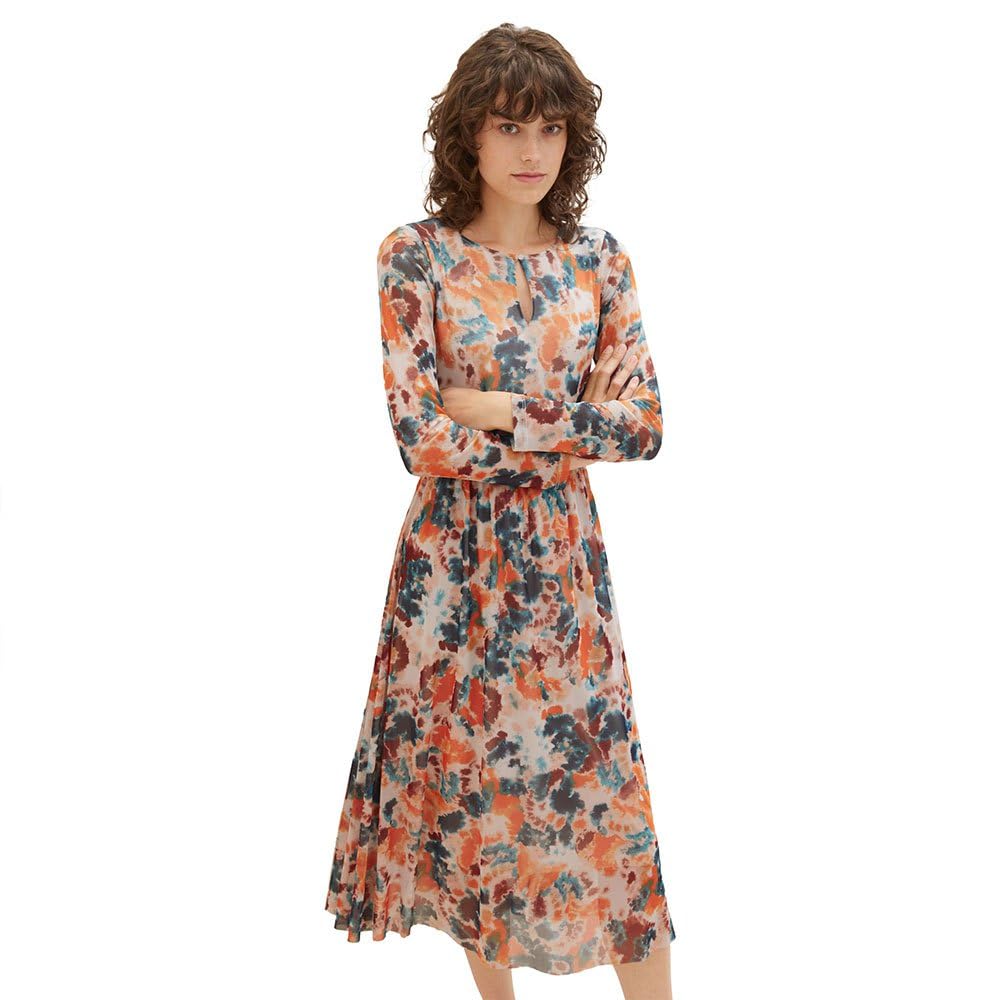 TOM TAILOR Sukienka damska, 32367 - Grey Orange Tie Dye Floral, 38