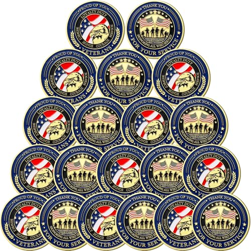 Huquary 20 Pcs Military Challenge Coins Veteran Thank You for Your Service Coins Veterans Day Gifts...