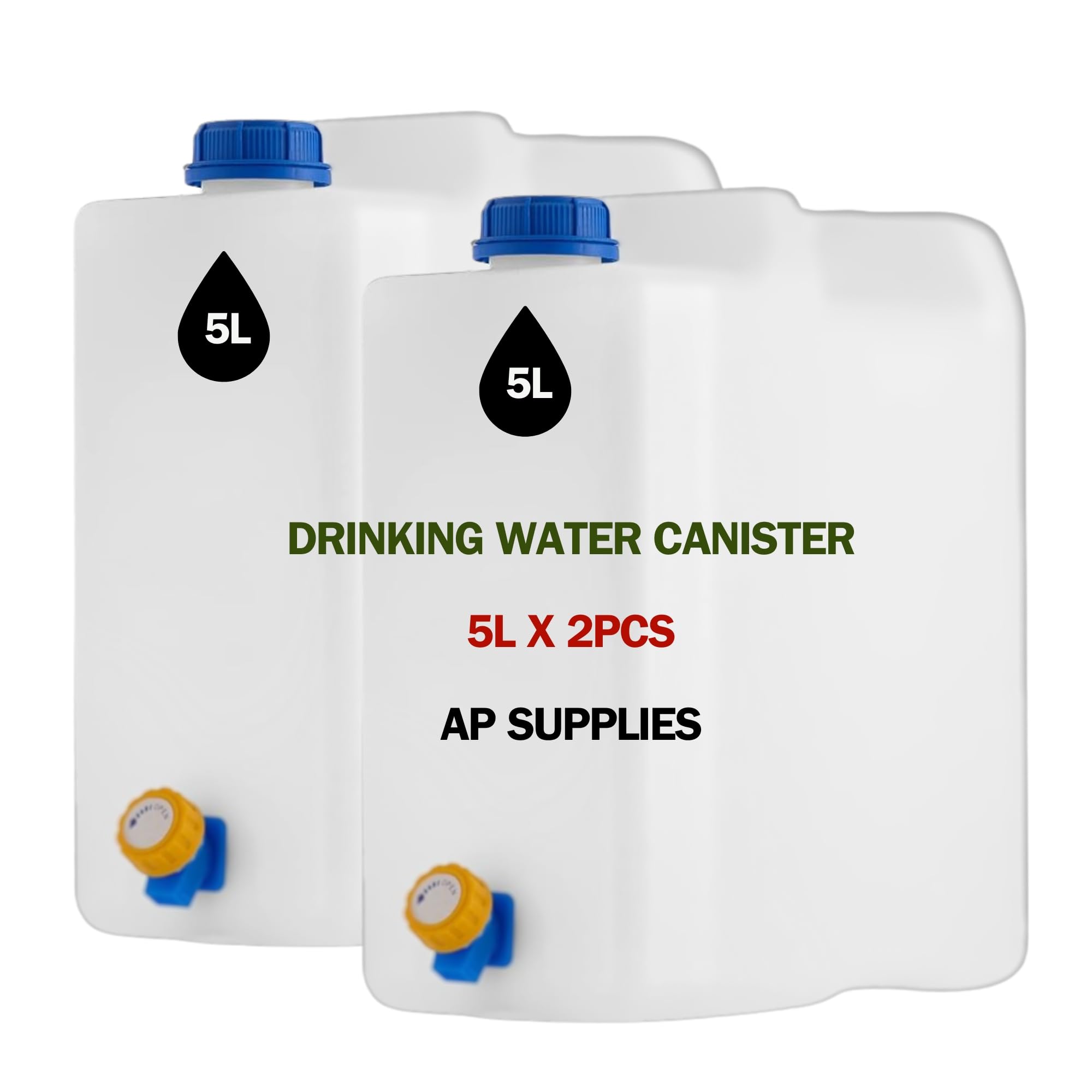 AP Supplies 2pcs X 5Liter Plastic Water Carrier Container with Tap, Portable Jerry Can - Ideal for camping, caravan, travel,picnics, outdoor,party easy access for drinking water