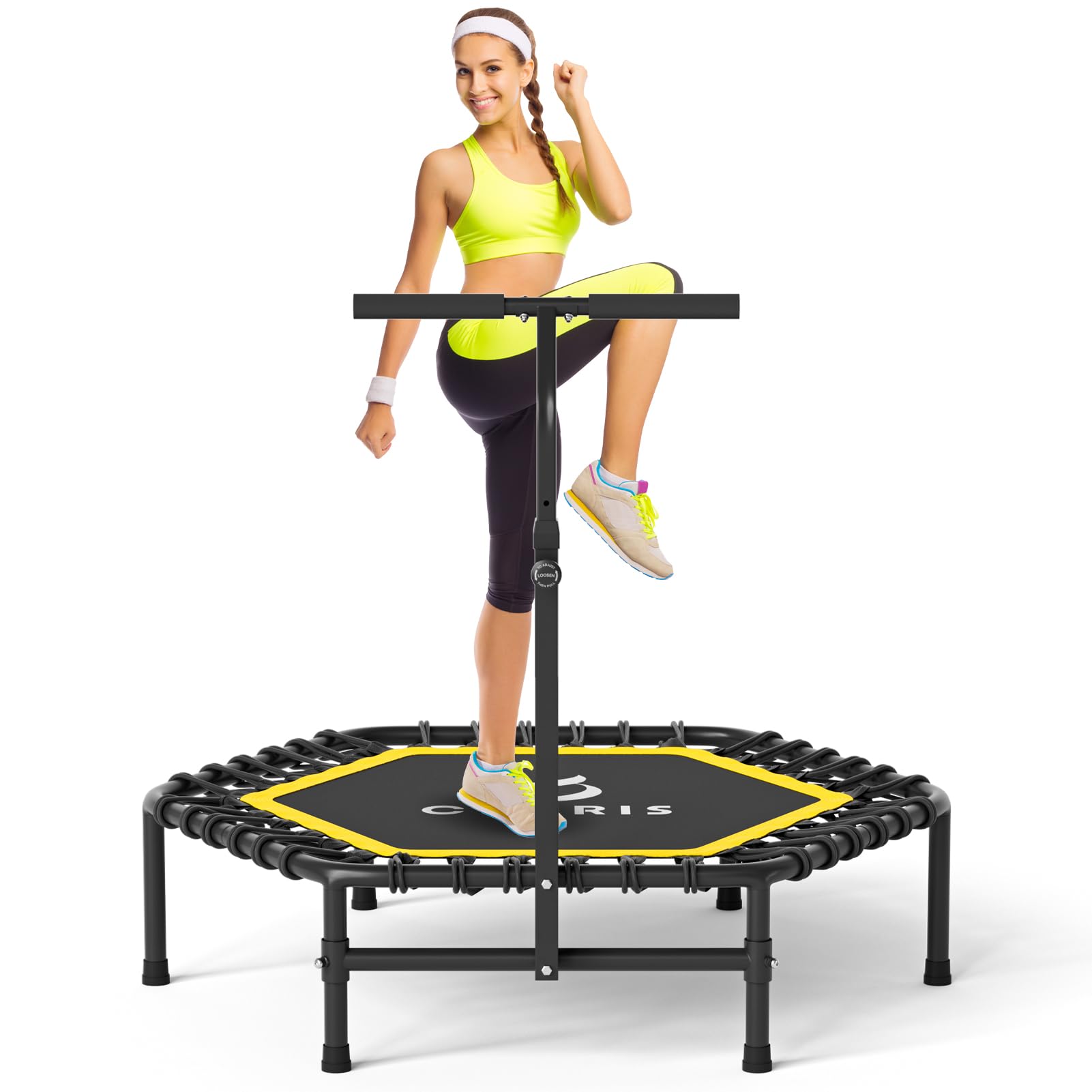 CLORIS 45'' Fitness Trampoline - Max Load 450lbs, Rebounder with Adjustable Foam Handle Indoor/Outdoor Fitness Body Exercise (45'' Yellow) — image 1