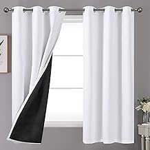 YoungsTex 100% 遮光窗帘 63 英寸长,适用于卧室,黑色隔热窗帘,冬季隔热,带索环房间,适用于客厅,纯白色,2 片,42 X 63 英寸