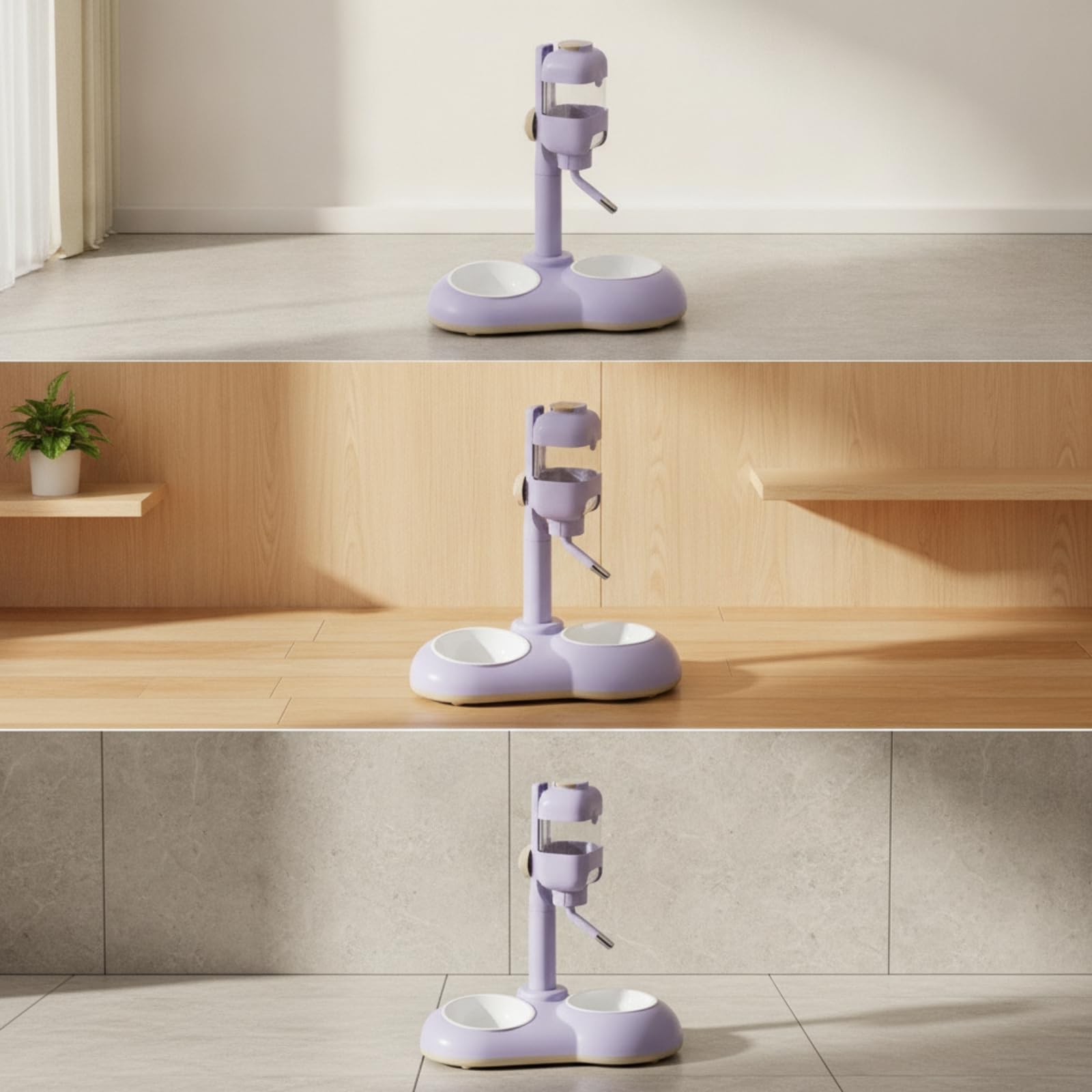 Gralara Mangiatoia Rialzata con Abbeveratoio Rialzato Stazione di Alimentazione Antigoccia Distributore Acqua per Animali Domestici, Cucina, Viola, Doppia Ciotola, Ceramica