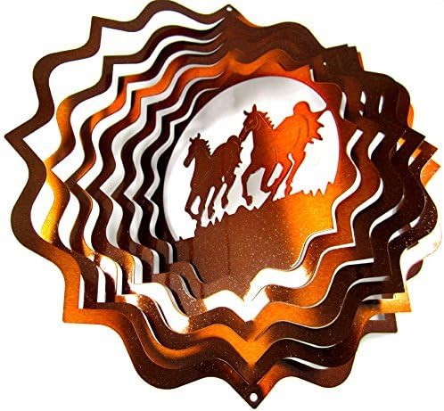 Whirligig 3D Wind Spinner Hand Painted Stainless Steel Twister Horse (12" Inch, Copper)