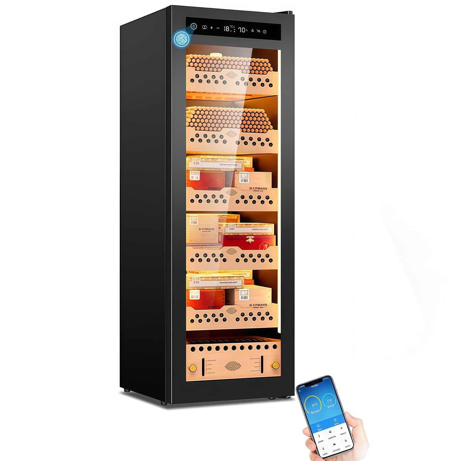 Elektrische Zigarren Humidor mit Temperaturregelung, Zigarrenschrank für 200–1000 Zigarren mit EinlegeböDen aus Spanischem Zedernholz und Hygrometer, Vatertagsgeschenke für MäNner