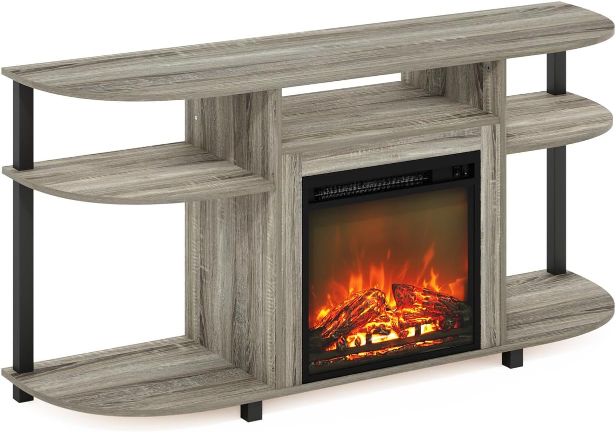 HomeStock Entertainment Center TV Stand with Fireplace - 55 Inch TV Media Console Rustic Grey Oak