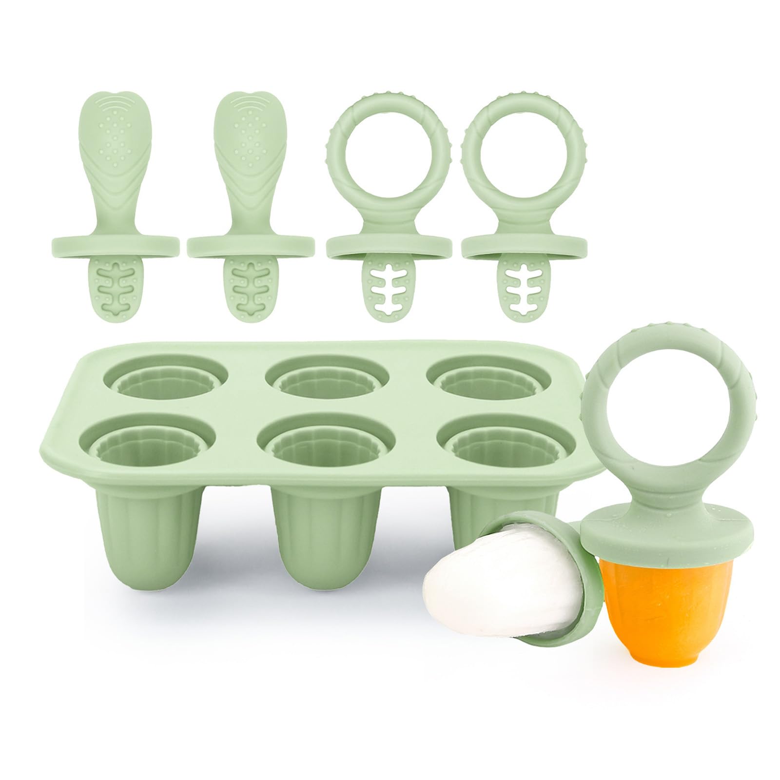 Silicone Ice Lolly Mould,Mini Ice Lollies Moulds with Teething Sticks for Kids Little Hands 6X 17ml Baby Ice Lolly Moulds BPA Free Freezer & Dishwasher Safe for Kids Toddlers (Green)