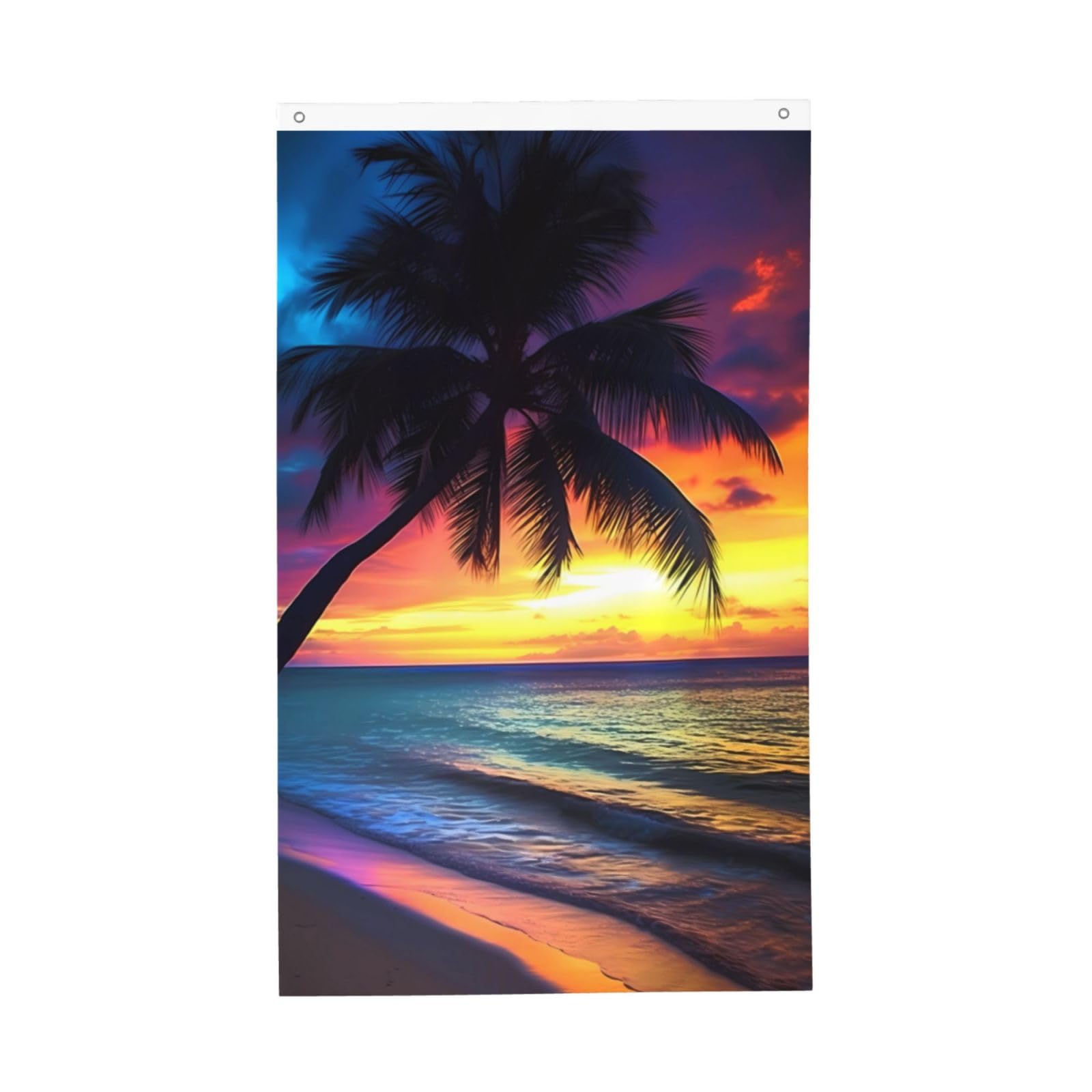 Ouqiuwa Sunset Beach Flag 3X5 FT Vertical, Coconut Tree Polyester Banner with Grommets, Garden Yard House Flags Indoor Outdoor Sport Decoration