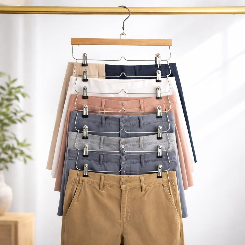 USTECH 7-Tier Skirt Organizer, Non-Slip Clip Hangers, Space-Saving Closet