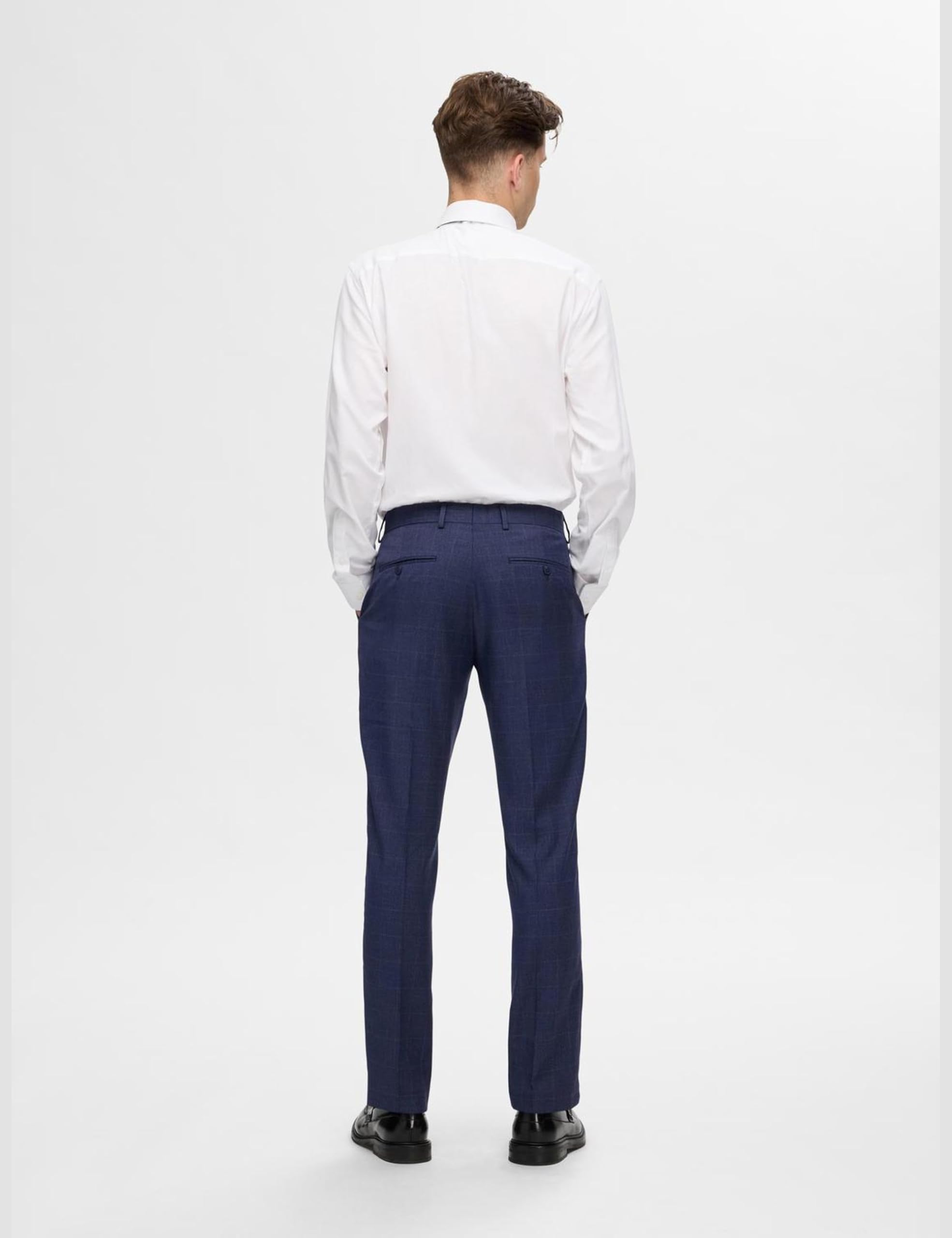 SELECTED HOMME Slhslim-neil Dark Blue Check Trs Noos - Garnitur — spodnie Mężczyźni