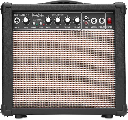 Rocktile Scream 15 Gitarrenverstärker Mini Combo Amp (15 Watt Amplifier, 2-Kanäle, Portable, AUX-In für MP3/CD, 3-Band Equalizer, Kopfhöreranschluss)