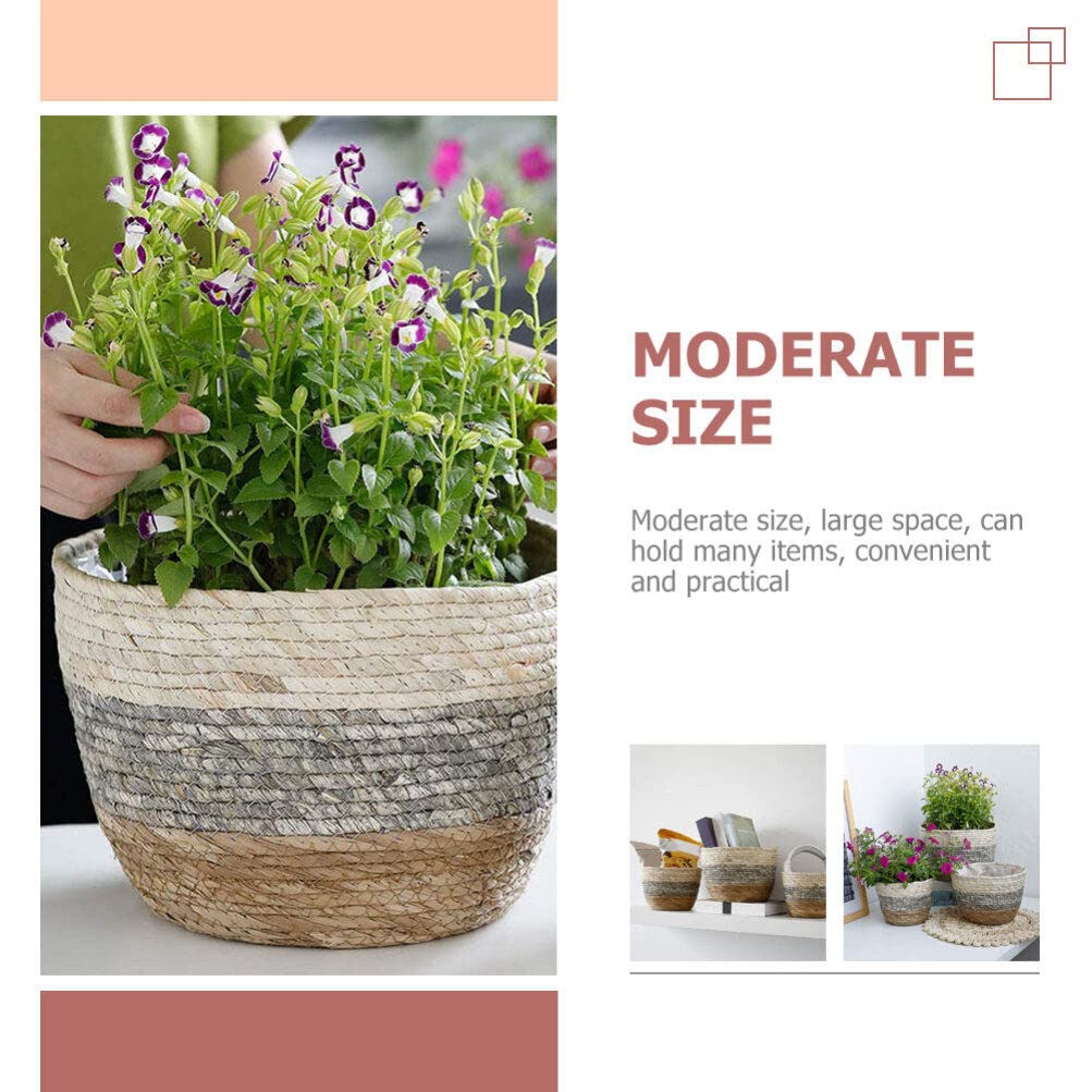 Paniers Tressés en Paille 2 Pièces, Cache-pot Décoratif pour Fleurs