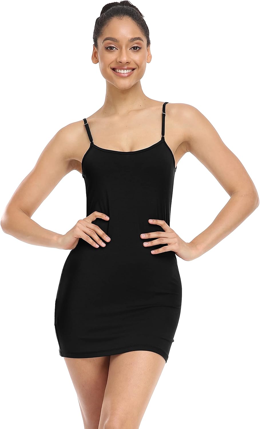 Qaffier Full Slips Dress for Women Adjustable Spaghetti Strap V Neck Under Dress Camisole Mini Slip Dress - Image 3