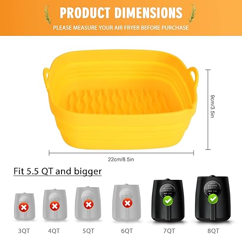Miniatura 2 de 2 forros de silicona para freidora de aire para 5 a 7 cuartos de galón, tazón de cesta de silicona para freidora de aire, forros reutilizables de
