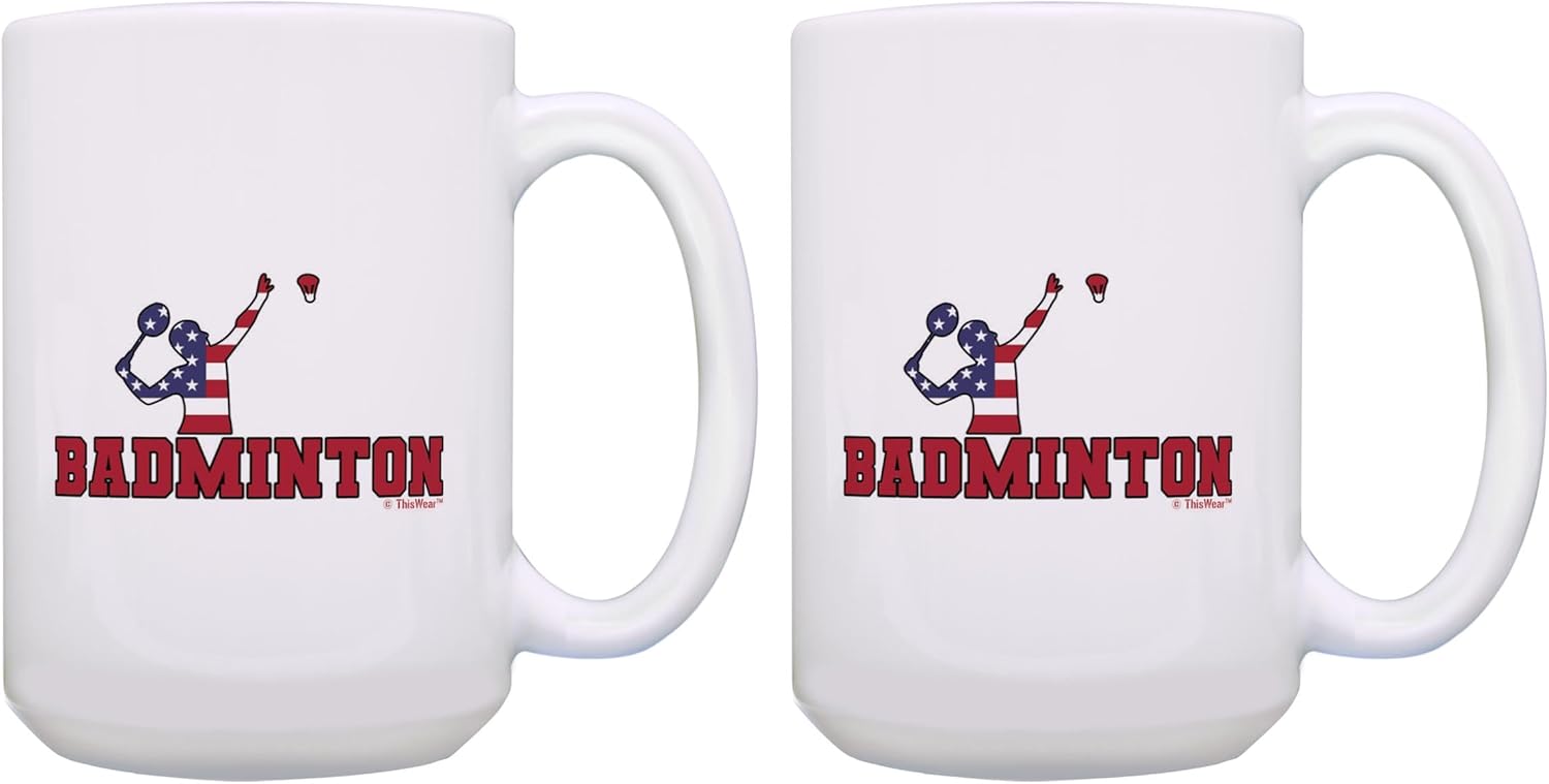 ThisWear American Pride USA Team Sports Gifts For Women USA Sports Badminton 2 Pack 15oz Ceramic Coffee Mug Set