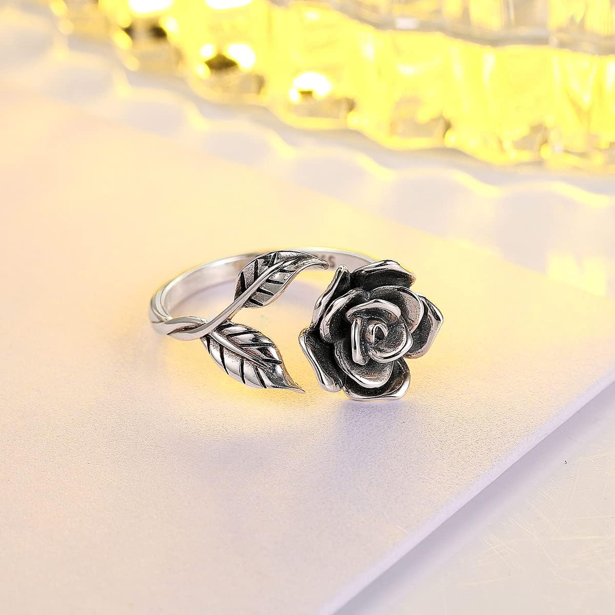 Alphm Valentines Day Rose Gifts S925 Sterling Silver Rose Flower Ring Adjustable Wrap Open Jewelry for Women Friend Mom Bride Girlfriend Sisters Teen - Image 4