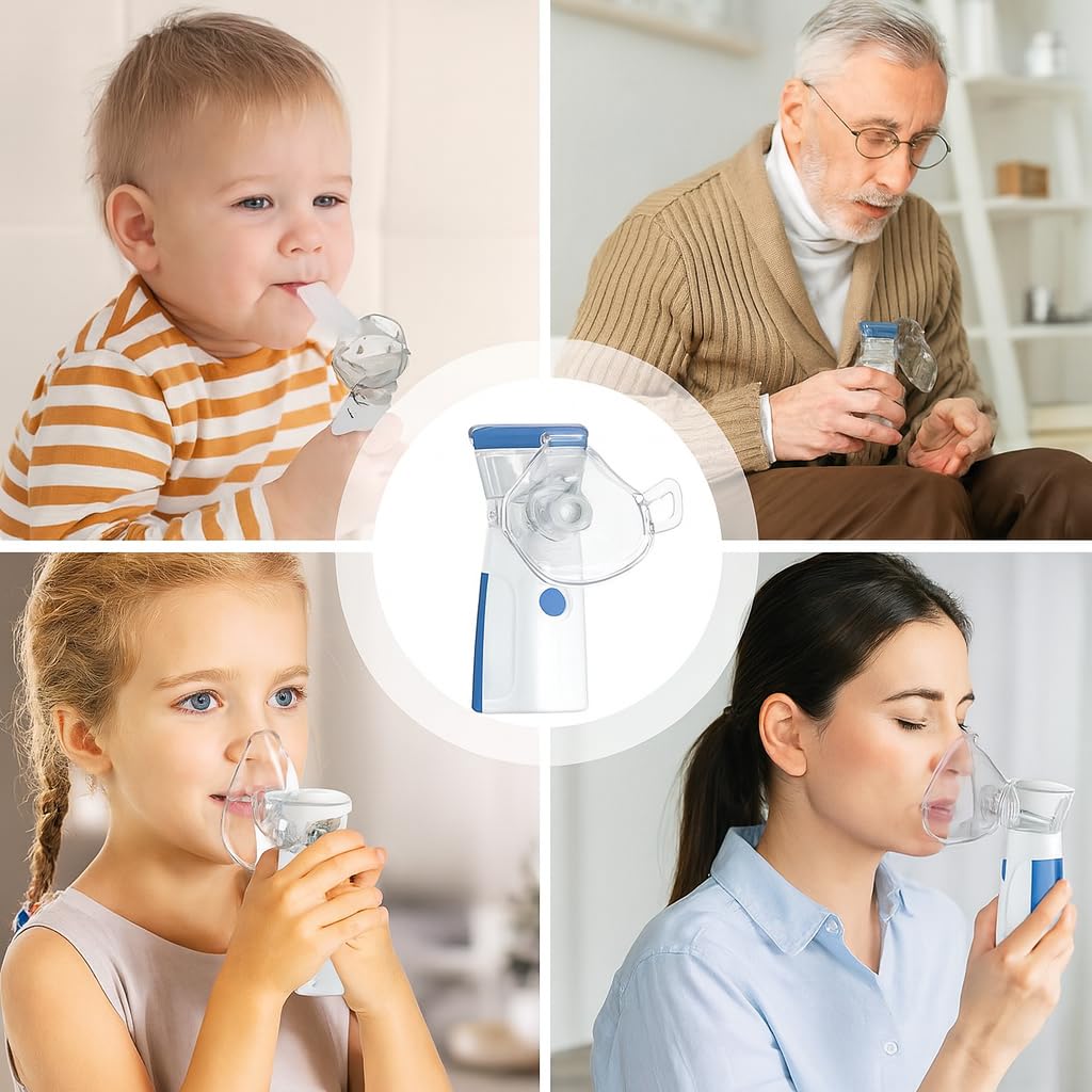 Nebulizzatore Portatile Silenzioso, per Adulti e Bambini con Mascherine Incluse, Doppia Alimentazione USB/Batterie, Nebulizzazione Ultraleggera e Design Compatto