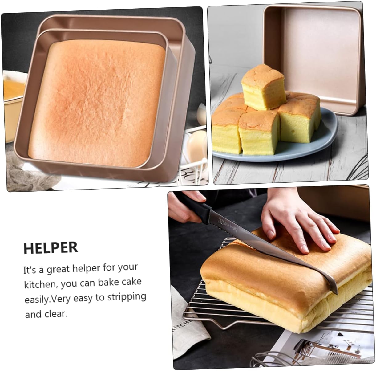 Square Non-stick Cake Pan Baking Pan Stainless Steel, Even Heating