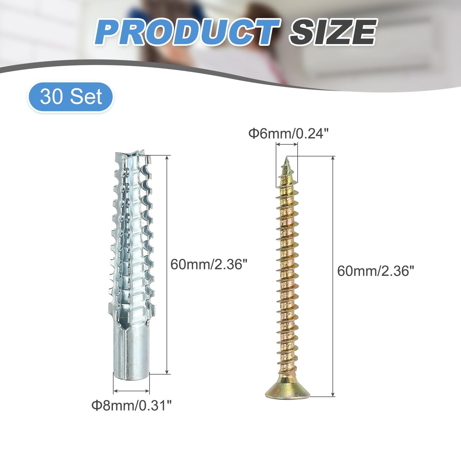 PATIKIL 30 Pcs Drywall Hollow Wall Anchors with Screws 0.24 x 2.36" - Image 2