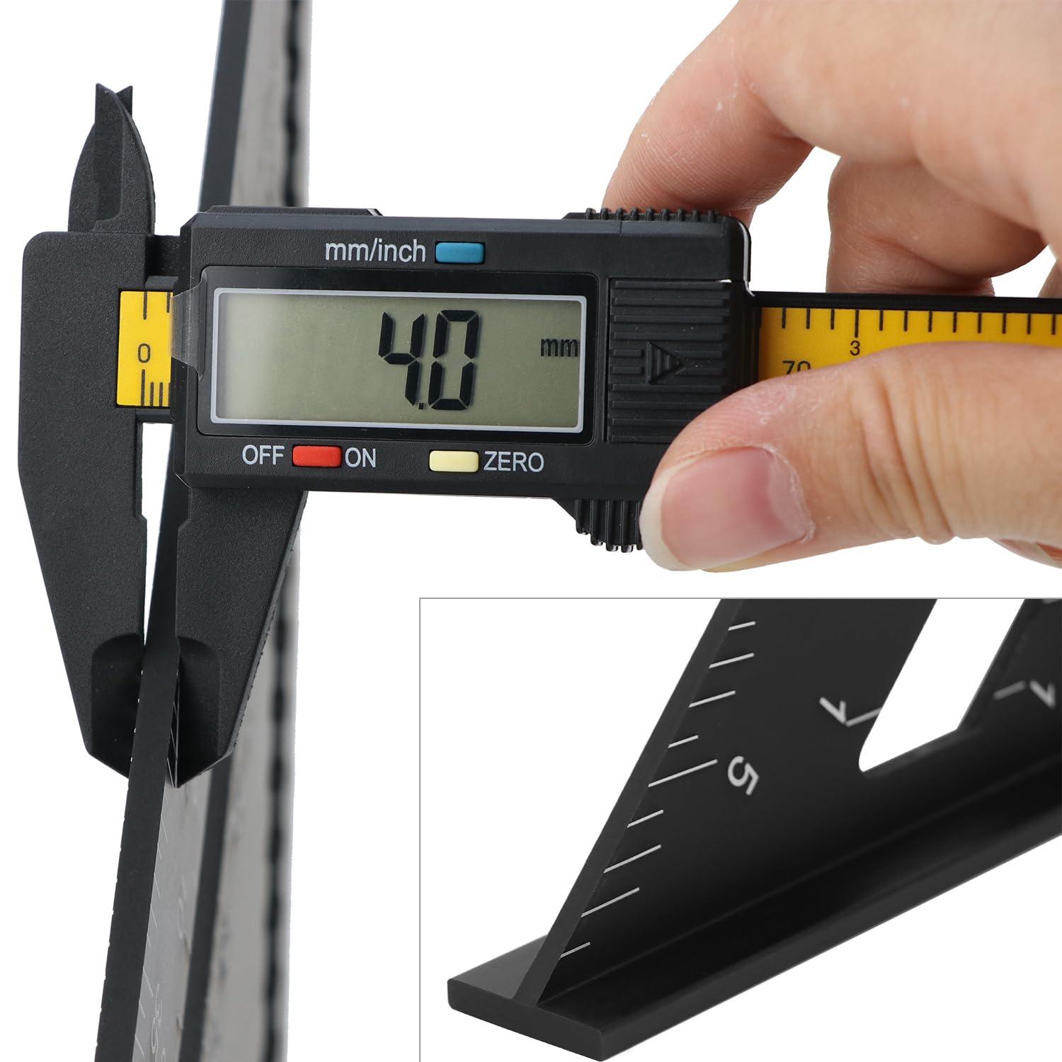 QWORK®équerre de menuisier 300 mm, aluminium, règle triangulaire métrique, outil de mesure pour menuisier, noir