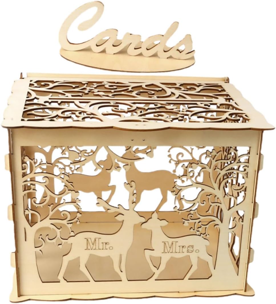 Wedding Cards Box Wooden Sign-in Cards Case for Wedding Reception Party DIY Couples