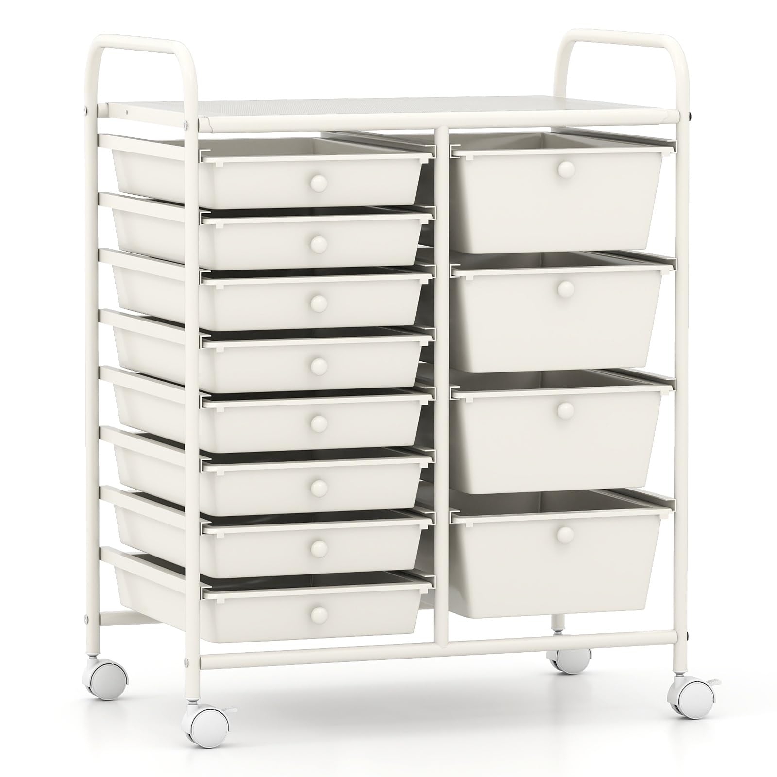 LDAILY 12 Drawer Rolling Storage Cart, Rolling Cart with Drawers for Classroom, Art Supply Craft Organizer on Wheel with Metal Frame &amp; Handles for Home Office School (White, 12 Drawer Left-Right)