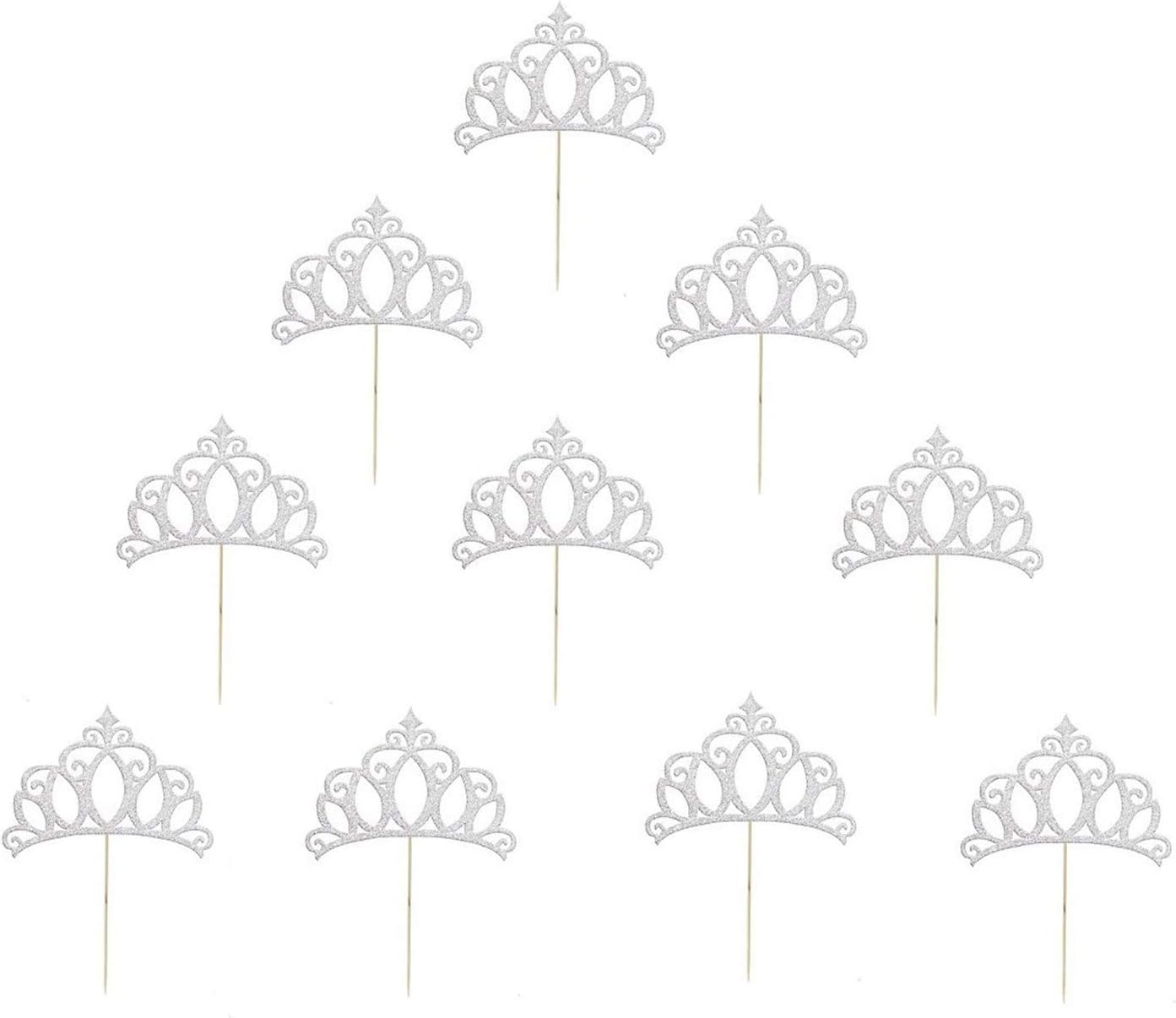 JANOU Tiara Silver Glitter Cake Topper Cupcake Picks Crown