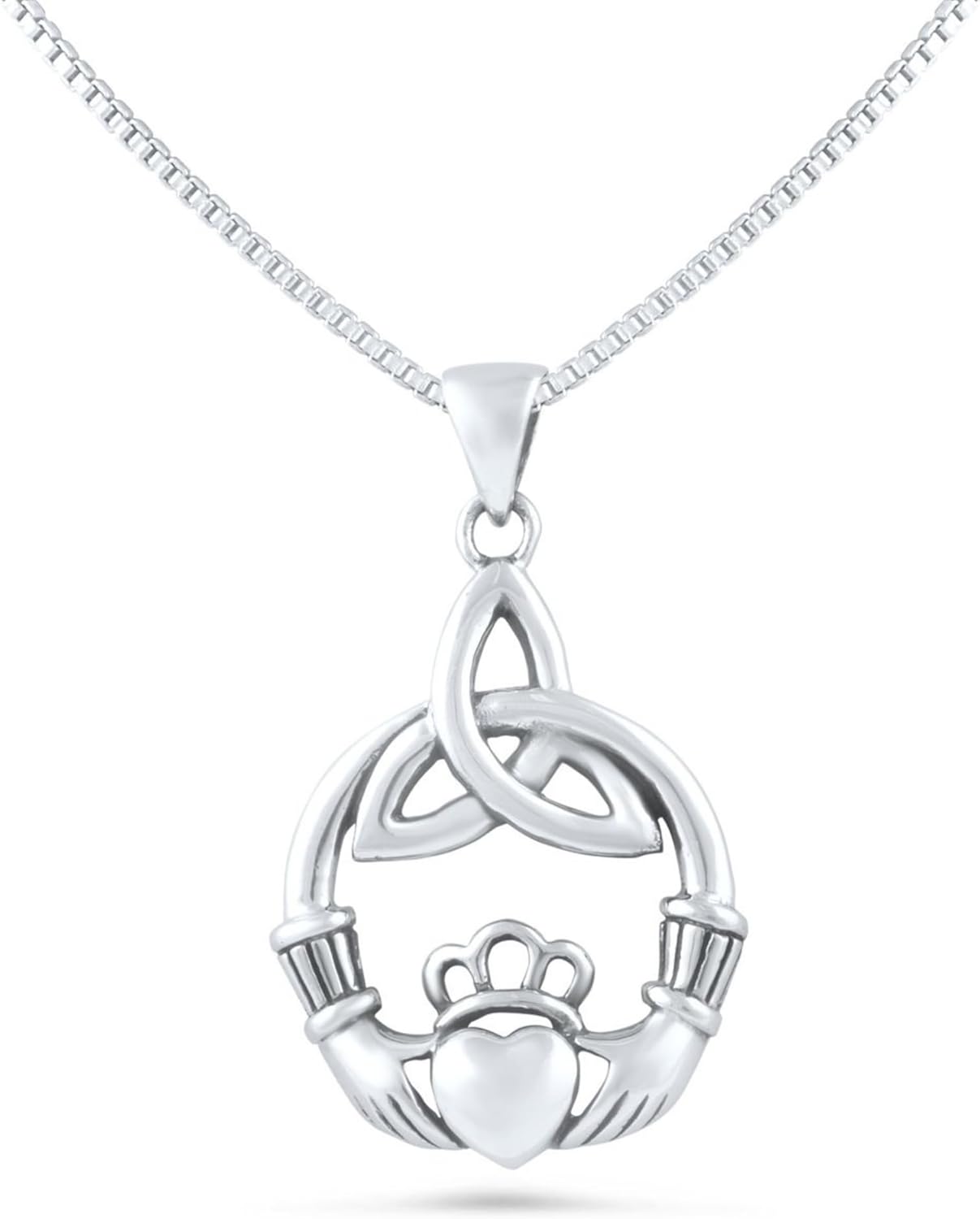 SILVERCLOSEOUT Sterling Silver Womens Celtic Claddagh Charm Necklace, Gift Box