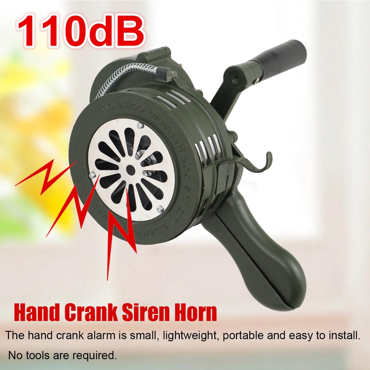 Sirena de mano, manivela, sirena de alarma, portátil, alarma de manivela de 110 dB, control manual de ataque de aire, alarma manual para fábricas, escuelas, guardacostas, verde oscuro