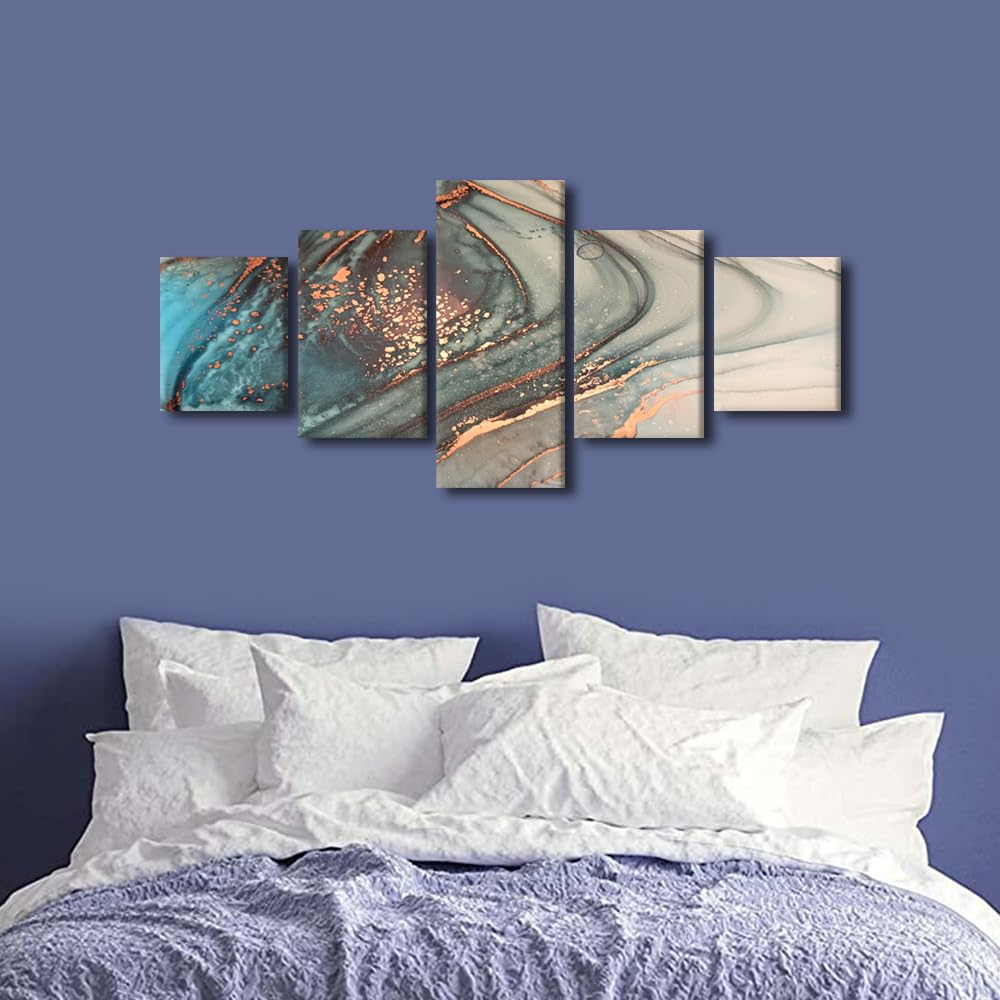 Framed Abstract Marble Texture Pattern Canvas Prints Wall Art for Home Decor Beige Blue Ink Pictures Print On Canvas for Office Posters Living Room Decoration Paintings Ready to Hang(50" Wx24 H) - Image 4