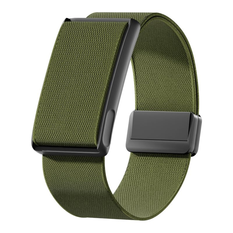 VeveXiao Stretchy Nylon Loop Strap Compatible With Amazfit Helio Strap, Breathable Sports Strap Sweat Absorption Band with Metal Frame Connector for Men Women-No Tracker (olive green)